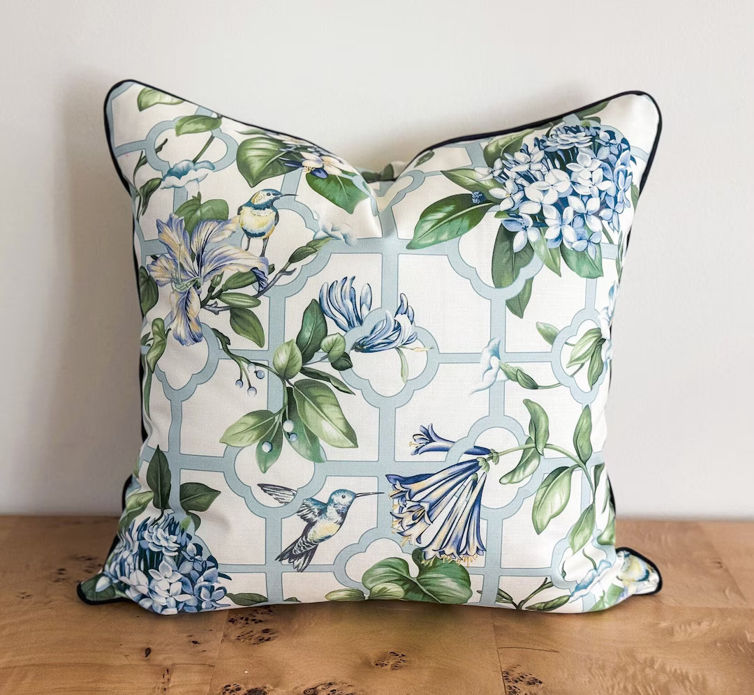 Treillage Serene Sky Floral Pillow Cover - Grandmillenial Decor - Etsy | Etsy (US)