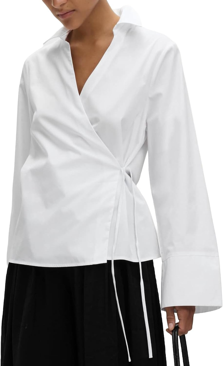 SUNNOW Women's Wrap Front V-Neck Shirt Adjustable Tie Waist Blouse with Long Sleeves for Office and Casual Wear | Amazon (US)