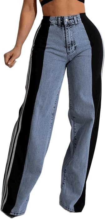 Women's High Waisted Wide Leg Jeans with Patchwork Side Stripes | Amazon (US)