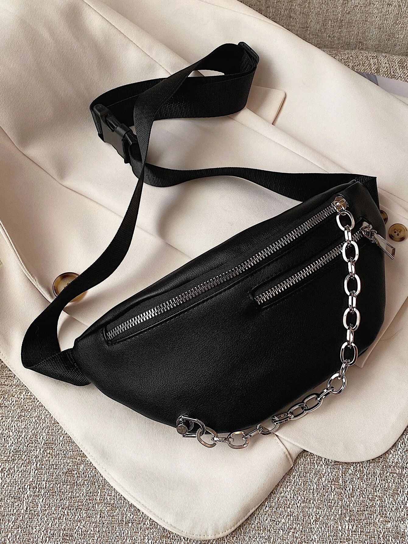 Chain Decor Double Zip Front Fanny Pack | SHEIN