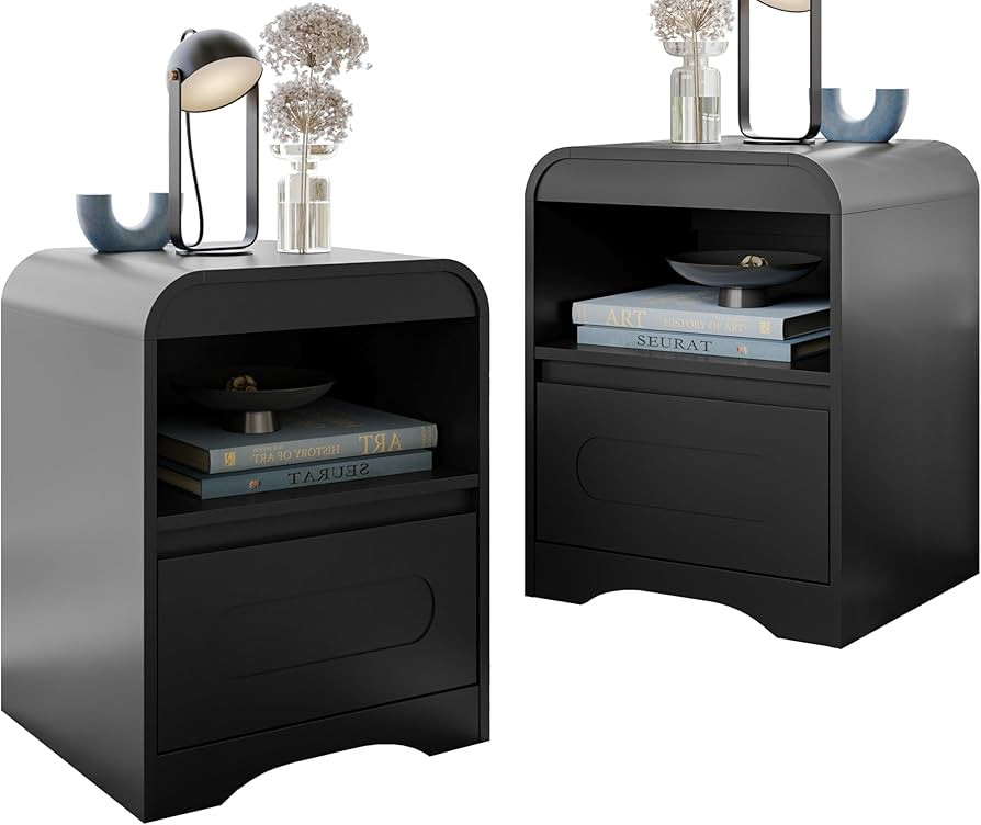 Nightstands Set of 2,Modern Side Table with Drawer,Living Room End Table Curved-Top,Bedroom Bedsi... | Amazon (US)