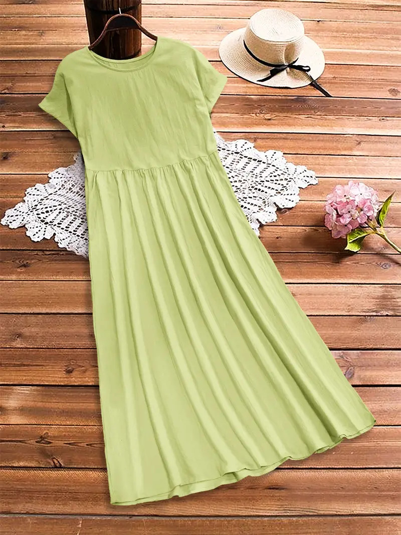 Solid Crew Neck Dress Elegant Short Sleeve Loose Dress - Temu | Temu Affiliate Program