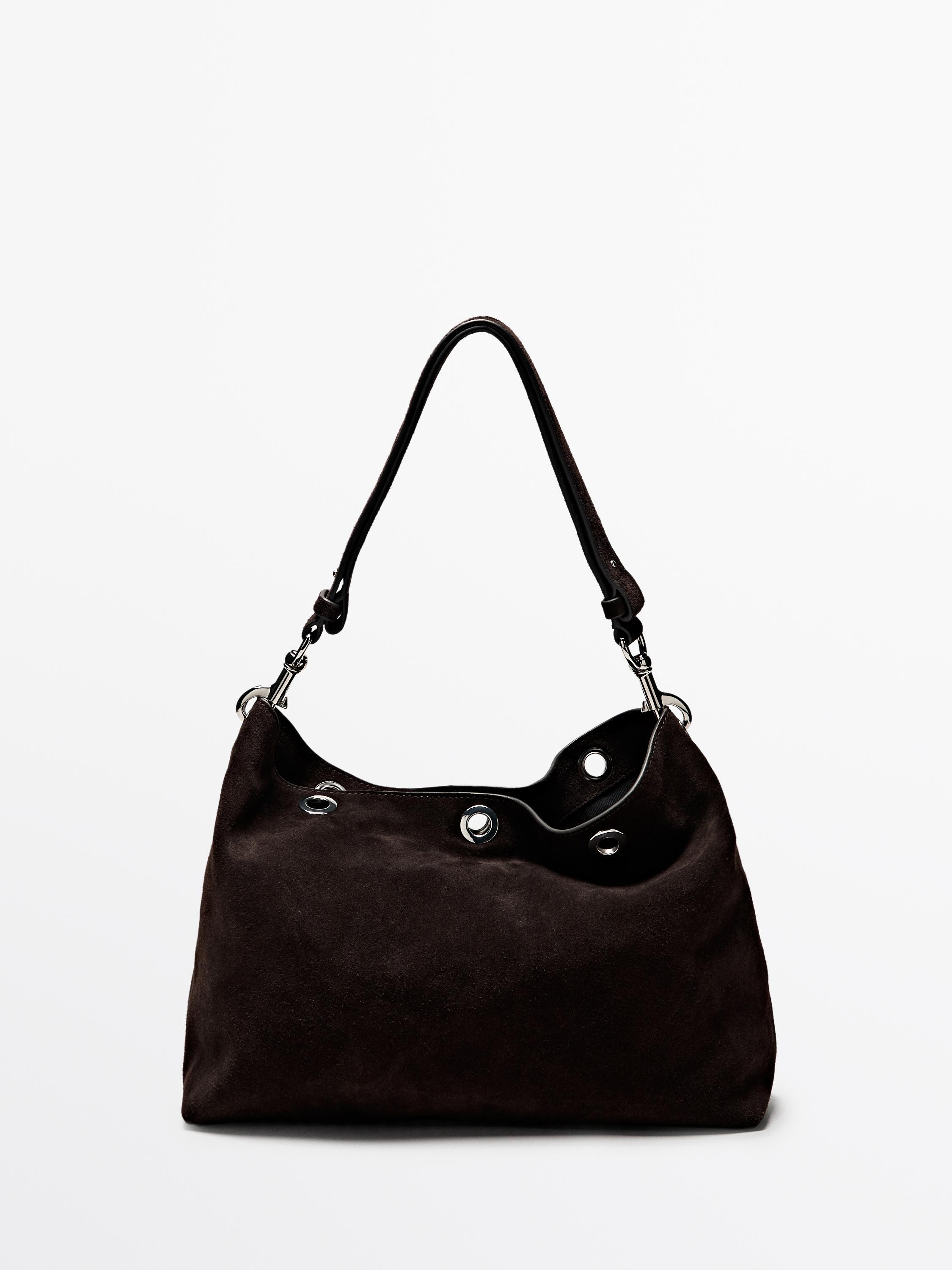 Split suede leather bag with eyelets | Massimo Dutti UK