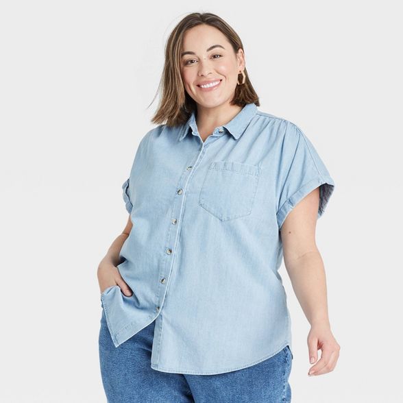 Women's Plus Size Short Sleeve Button-Down Shirts - Ava & Viv™ | Target