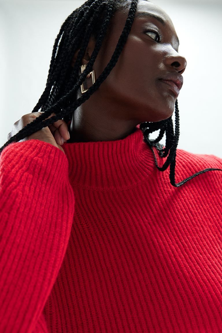 Rib-knit Mock Turtleneck Sweater - Red - Ladies | H&M US | H&M (US + CA)