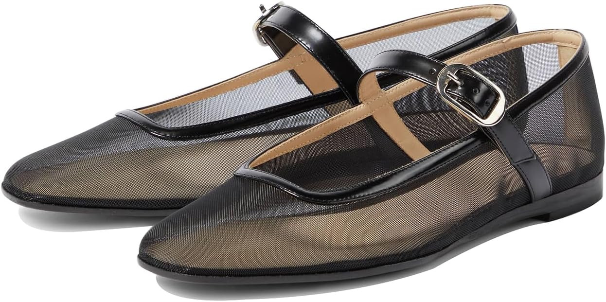Tulle Mesh Ballet Flats for Women Slingback Square Toe Buckle Strap Slip On Fishnet Ballerina Sho... | Amazon (US)