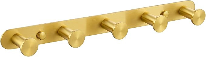 Angle Simple Towel Hook Rack Brushed Gold, SUS304 Stainless Steel Bathroom Hook Rail 5 Hooks, Uti... | Amazon (US)