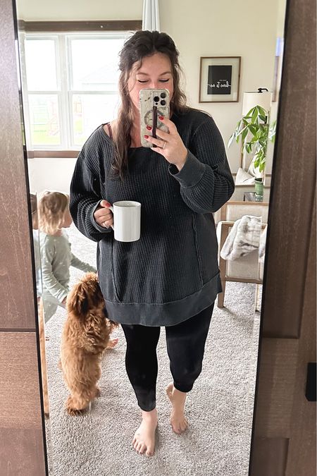 Comfy day at home. This $14 aerie doup is quickly becoming a fave sweatshirt. Also, three cheers for light makeup. My fave budget drugstore bronzer, mascara and skincare linked too!

#LTKmidsize #LTKbeauty #LTKSeasonal