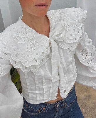 Alice + Olivia Cotton Long Sleeve Top Embroidery Hollowed Out Top for Women  | eBay | eBay US