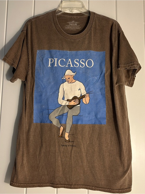 Picasso T-Shirt mens L Harlequin Guitar graphic print large Brown pigment Wash | Poshmark
