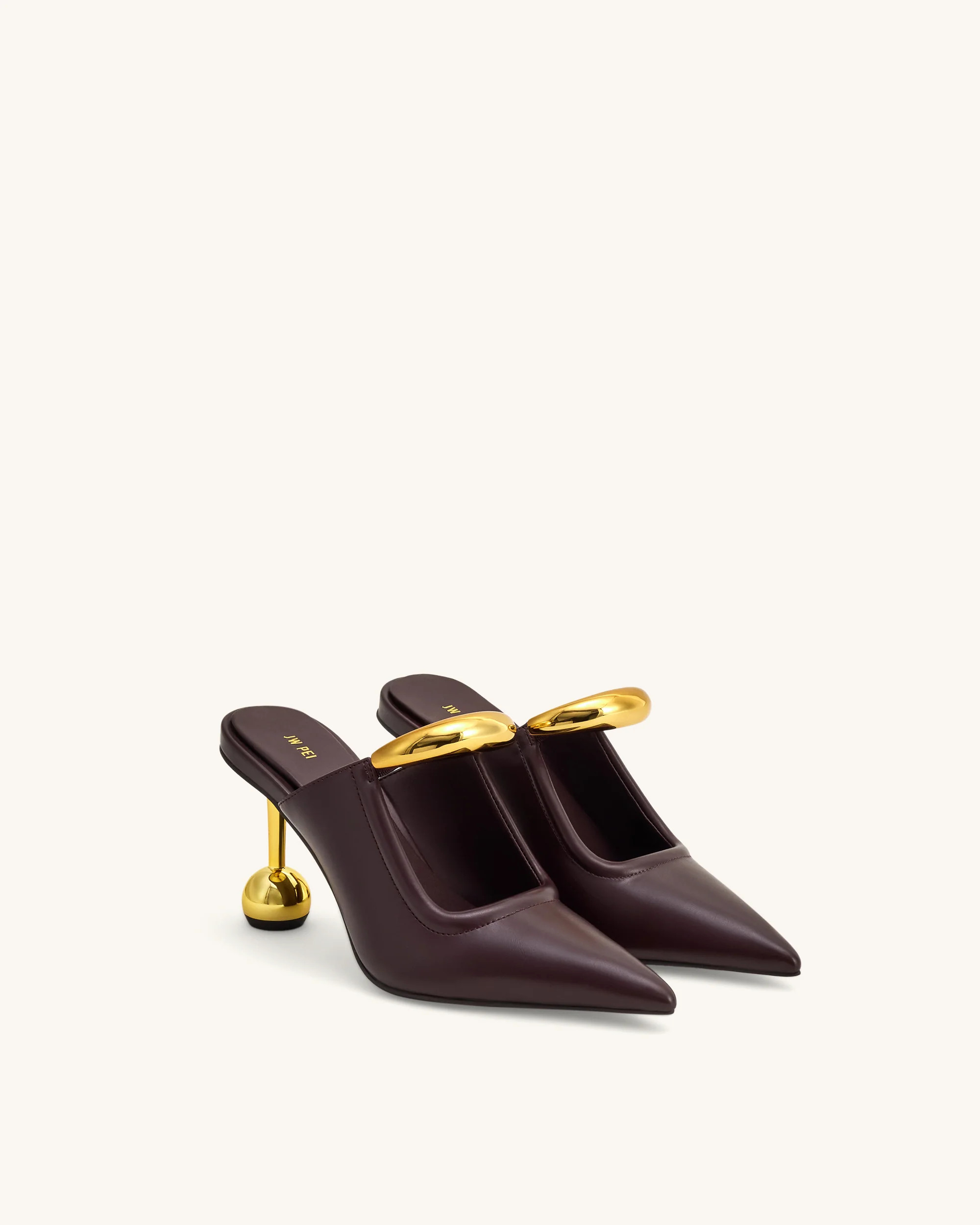 Sofia Metal Accent Sphere Heel Mules - Deep Burgundy | JW PEI US