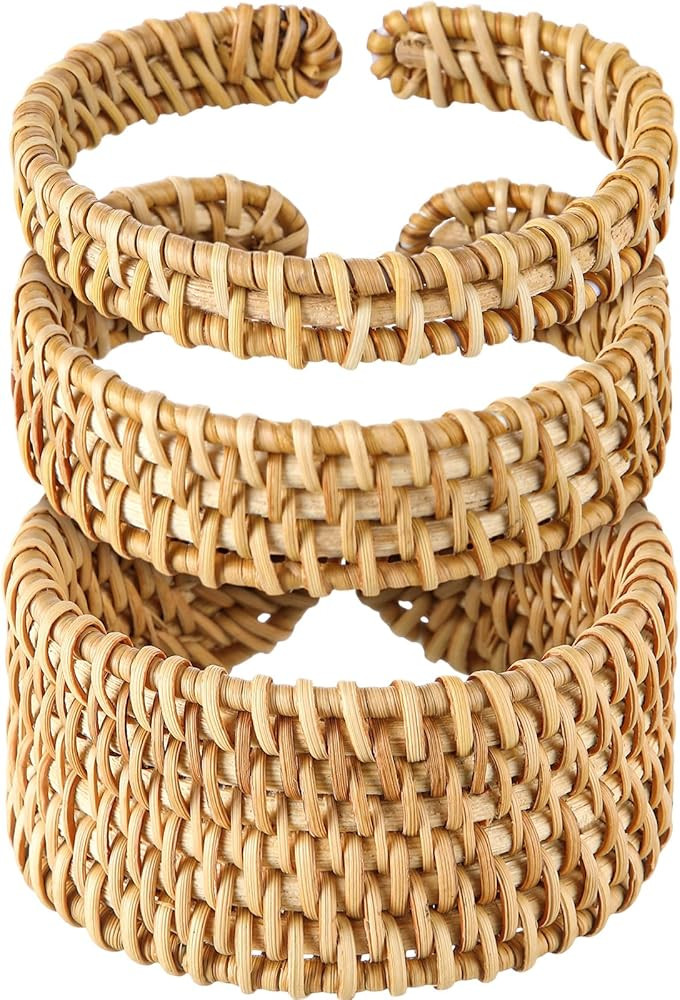 Landical 3 Pcs Handwoven Wooden Braided Rattan Knit Cuff Bracelet Adjustable Bohemian Chunky Wrap... | Amazon (US)