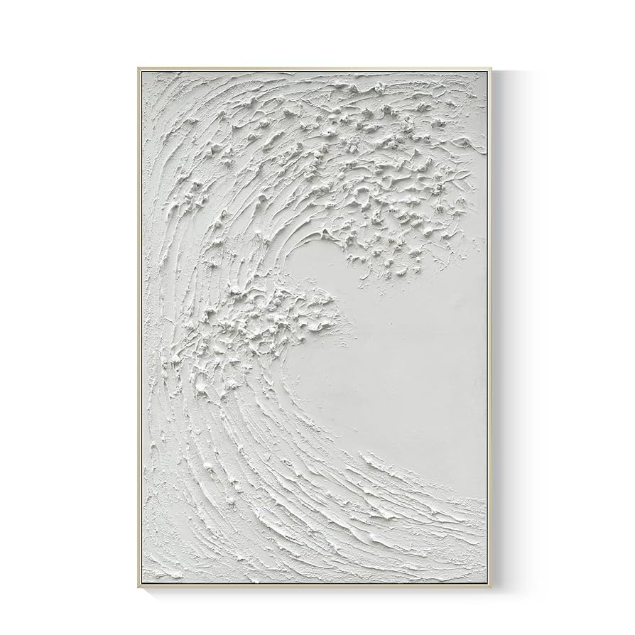 GeekMacro White Textured Wall Art - Hand Painted Ocean Waves Oil Painting Framed Large Minimalist... | Amazon (US)