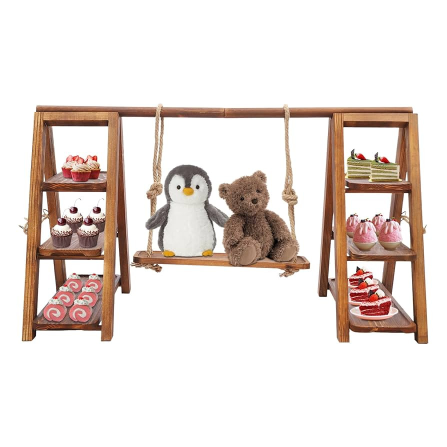 3-Tier Wooden Dessert Stand Wooden Cupcake Stand with Adjustable Trays – Rustic Farmhouse Servi... | Amazon (US)