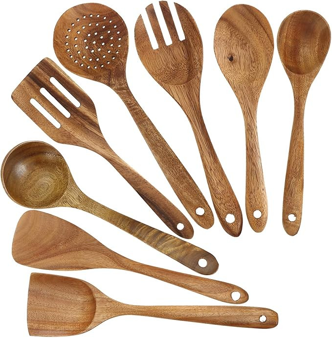 Bekith 8 Pack Wooden Spoons for Cooking, Kitchen Utensils Set, Natural Teak Long Wood Spoon and S... | Amazon (CA)