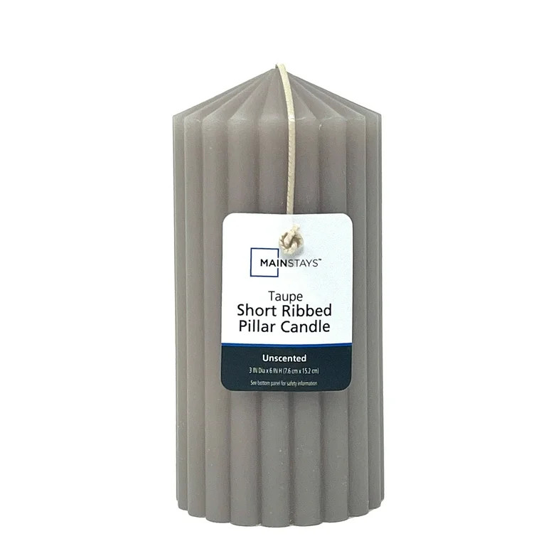 Mainstays 3" x 6" Single Wick Ribbed Pillar Candle, Unscented, Taupe | Walmart (US)