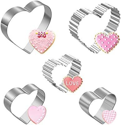 Joyoldelf 5pcs Heart Shape Cookie Cutters Set, Stainless Steel Biscuit Baking Mold for Valentine... | Amazon (US)