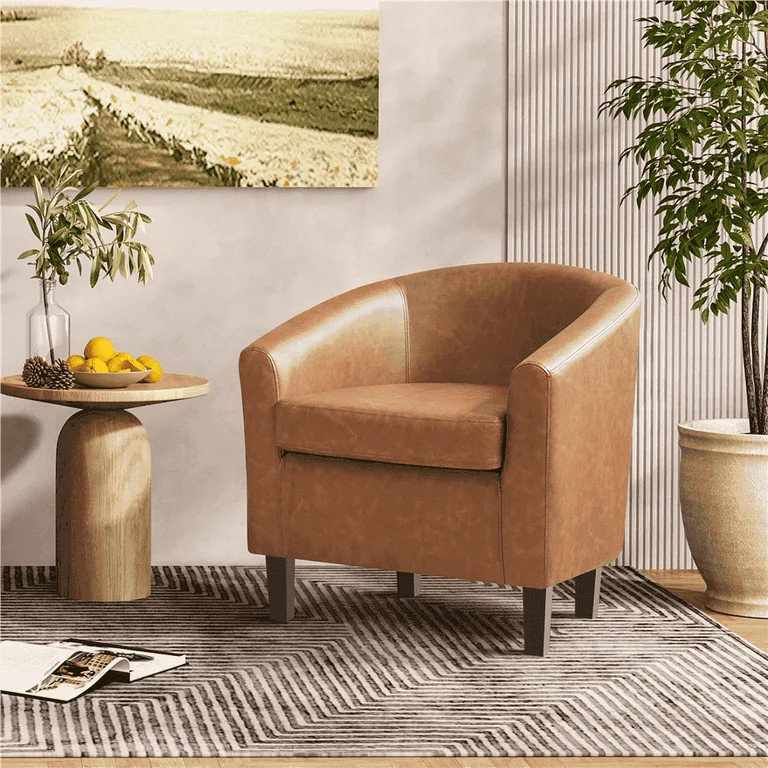 Yaheetech Faux Leather Accent Chair for Living Room, Brown | Walmart (US)