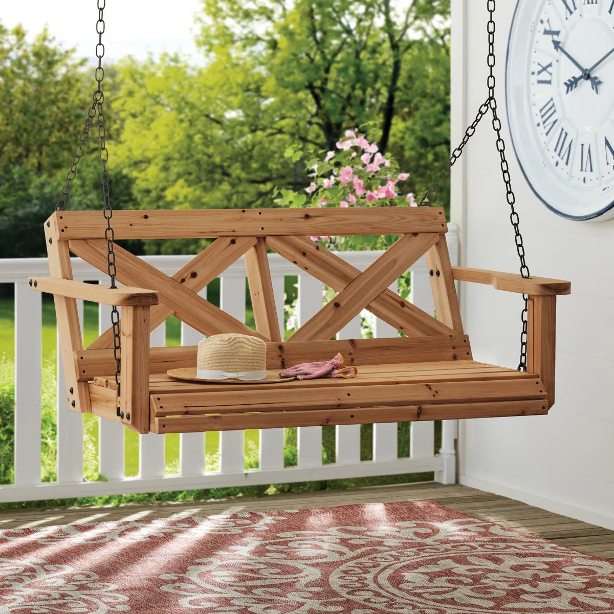 Backyard Discovery Cedar Wood Farmhouse Outdoor Porch Swing Bench with Two-Person Seating & Revie... | Wayfair North America