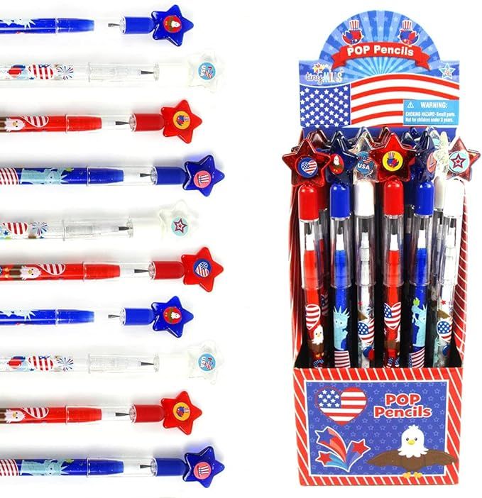 TINYMILLS 24 Pcs Patriotic 4th of July Multi Point Stackable Push Pencil Assortment with Eraser f... | Amazon (US)