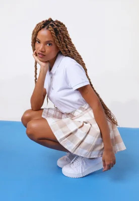 Saia Forever 21 Curta Pregas Xadrez Bege | Dafiti (BR)