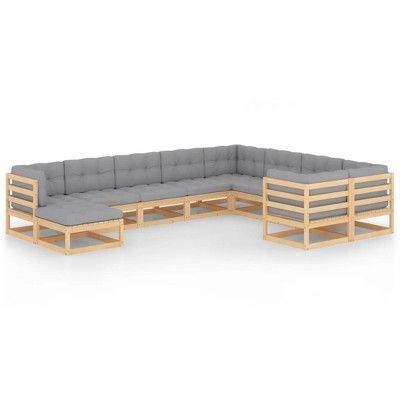 vidaXL 10 Piece Patio Lounge Set with Cushions Solid Pinewood | Target