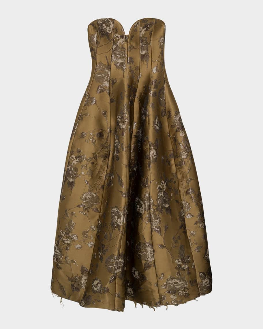 Elaria Strapless Floral Jacquard Bustier Gown | Neiman Marcus