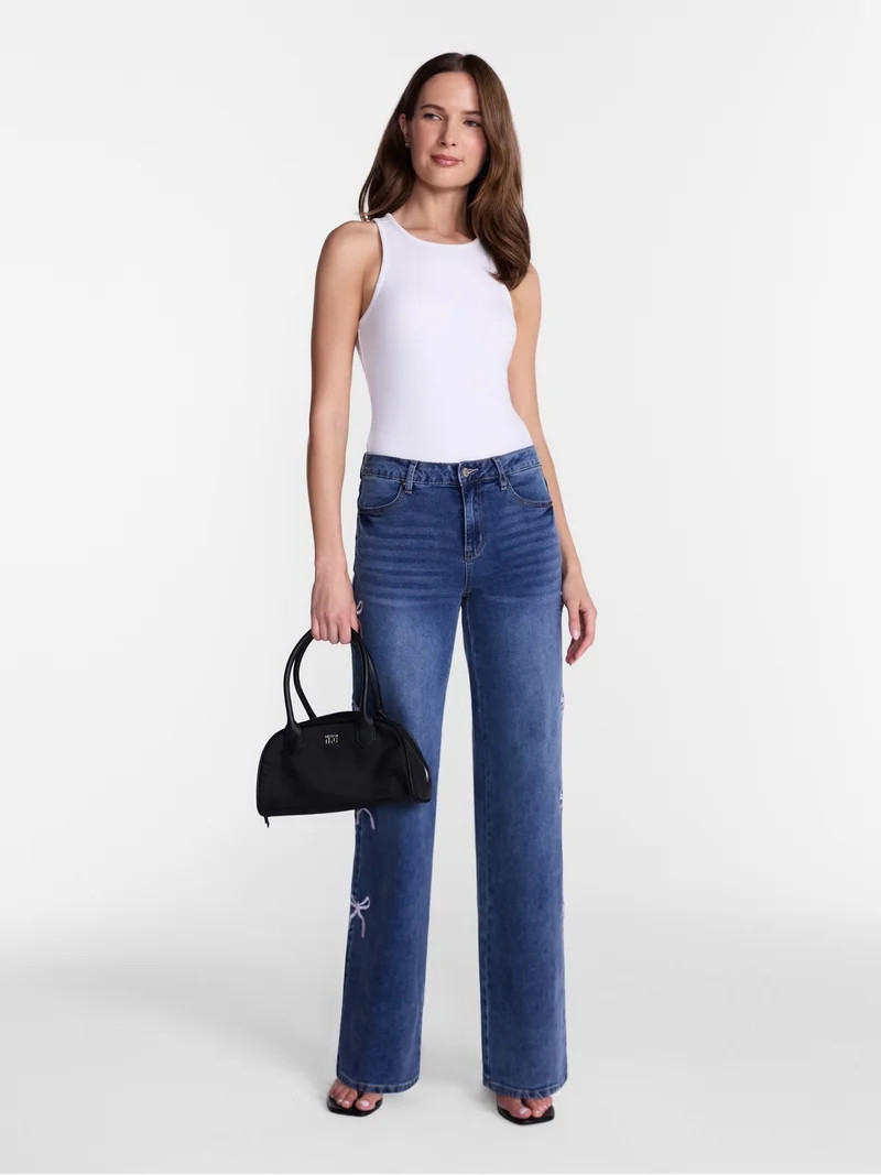 Madden NYC Women\u2019s Ultra 90's Jeans with Bow Embroidery, 32'' Inseam, Sizes 00-18 | Walmart (US)