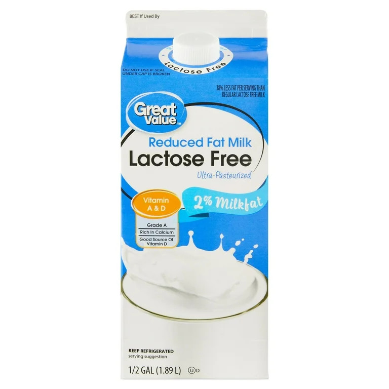 Great Value Lactose Free 2% Reduced Fat Milk, Half Gallon, 64 fl oz | Walmart (US)