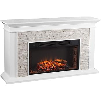 Canyon Heights Faux Stacked Stone Electric Fireplace - White | Amazon (US)