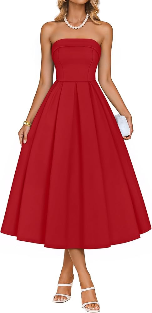 ZESICA Women's Summer Strapless Cocktail Dresses 2026 Elegant Off Shoulder Flowy A Line Wedding G... | Amazon (US)