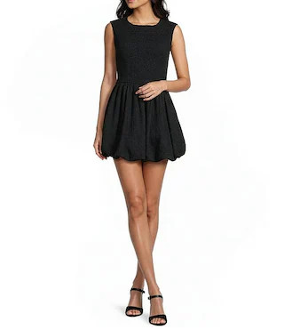Crew Neck Sleeveless Pucker Bubble Hem Mini Dress | Dillard's