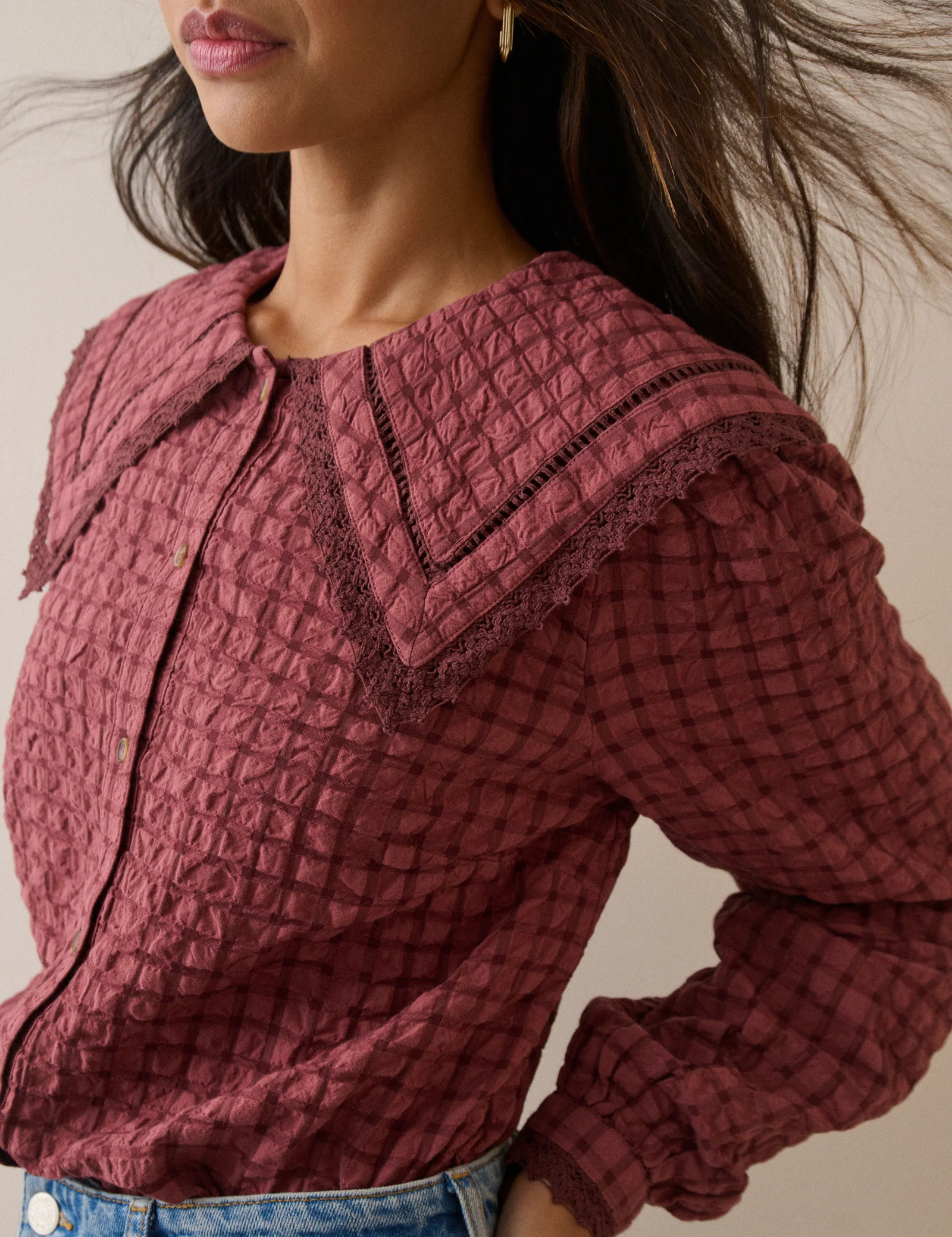 Red Check Oversized Collar Blouse | Nobody's Child