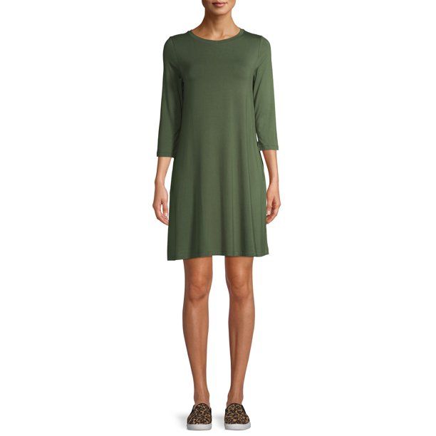 Time and Tru Women's 3/4 Sleeve Knit Dress | Walmart (US)