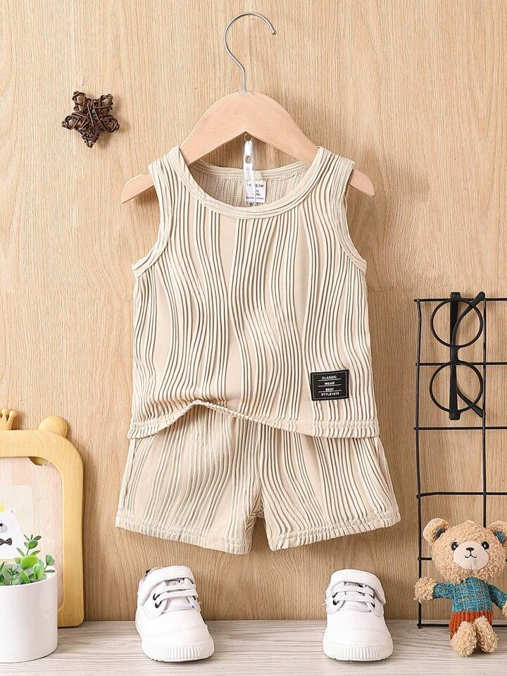 Baby Boy Letter Patched Detail Tank Top & Shorts | SHEIN