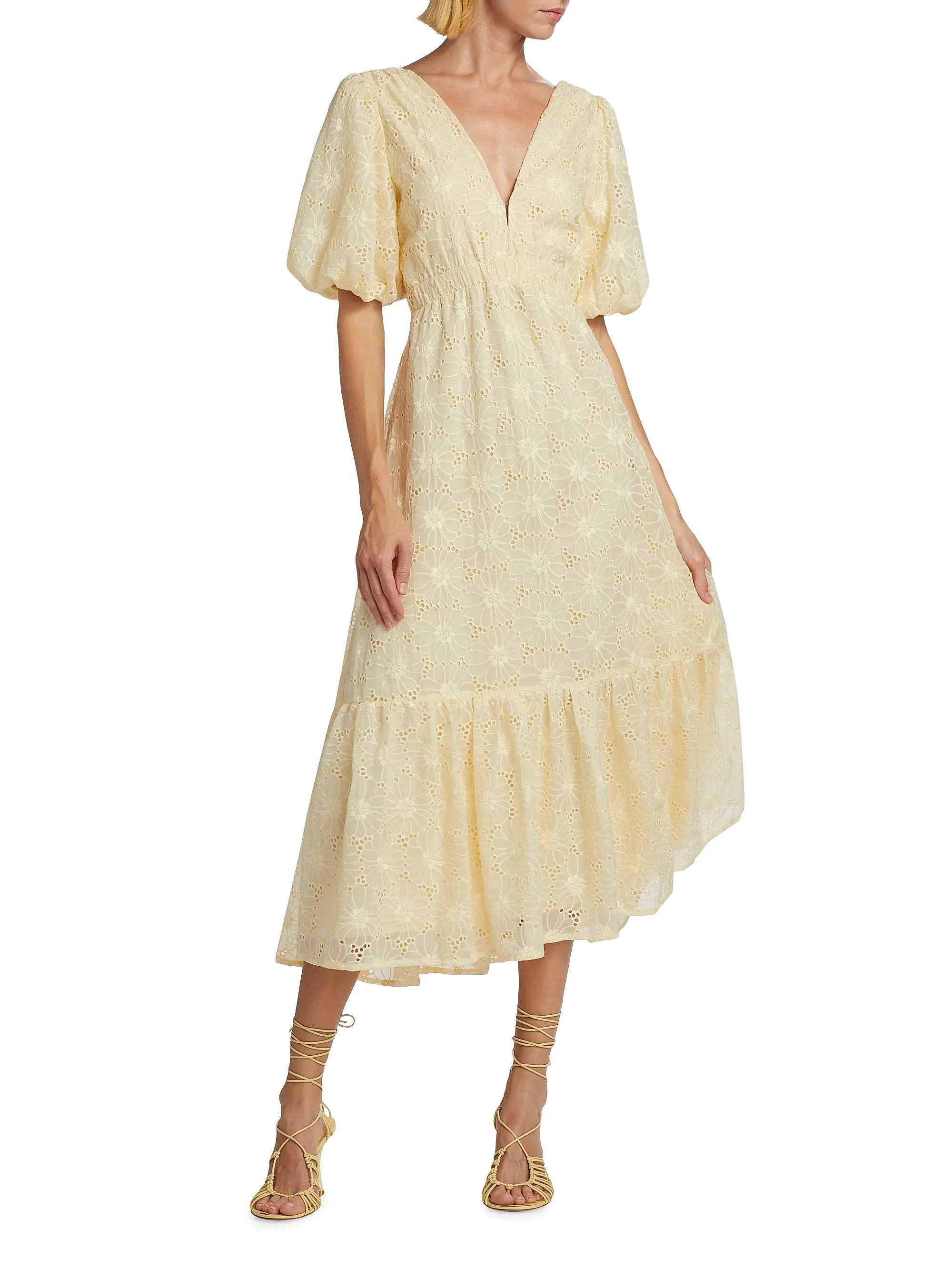 Shop ASTR The Label Jaxine Floral-Embroidered Midi-Dress | Saks Fifth Avenue | Saks Fifth Avenue