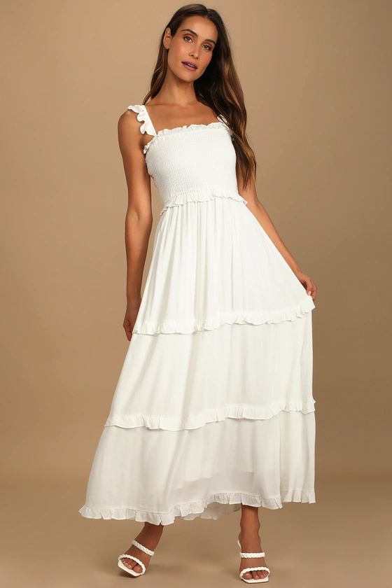 Fun Afternoon White Smocked Tiered Maxi Dress / White Dress / White Dresses | Lulus (US)