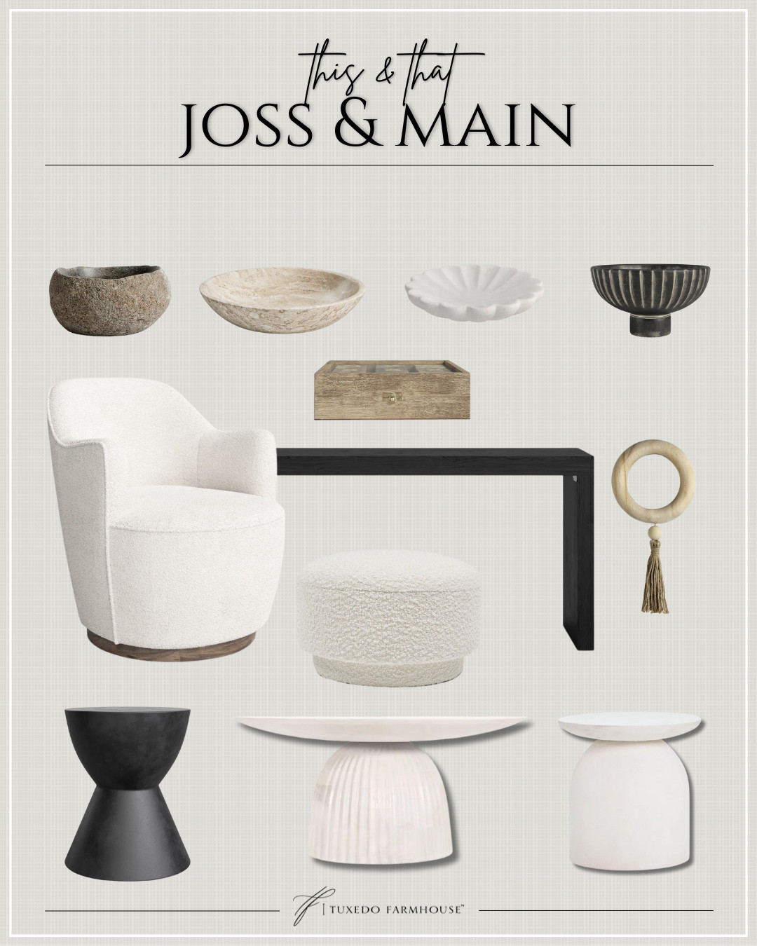 This & That Joss & Main

Elegant accents from Joss & Main to add to your home!

Seasonal, home decor, spring, accent chairs, rugs, wall art, frames, pillows, lamps, baskets, candles, books, coffee tables, ottomans, trays, bowls, consoles, accent tables 

 #LTKSeasonal #LTKHome #LTKSaleAlert