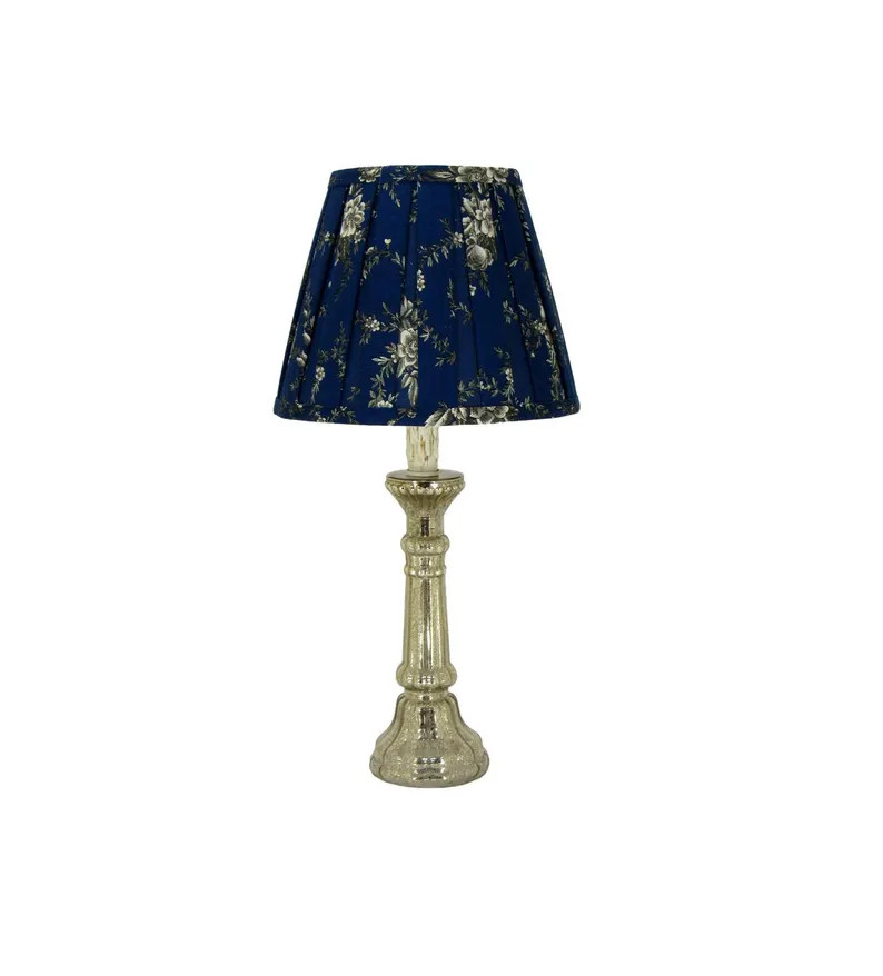 Silver Mercury Glass Accent Lamp With Gray Floral Print on Navy Clip-on Lamp Shade - Etsy | Etsy (Global)
