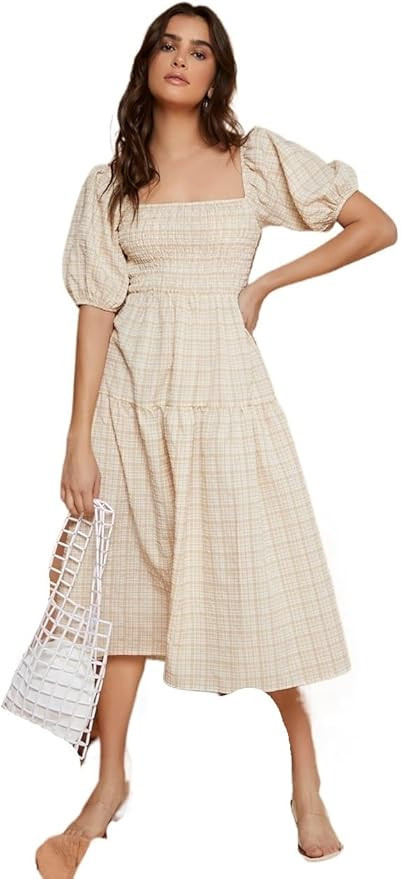 Womens summer dresses with Short Sleeve Puff Sleeve Dress | Amazon (US)