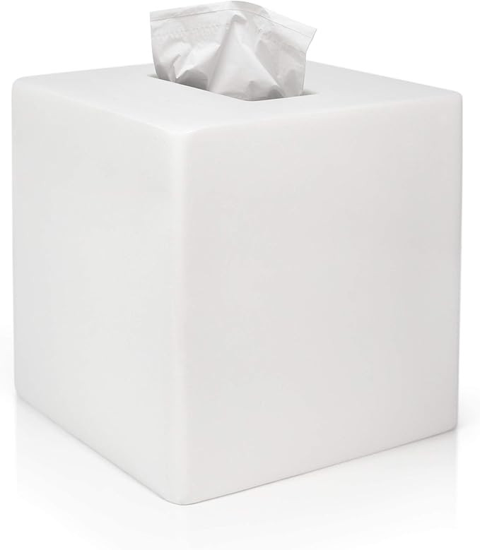 White Tissue Box Cover - Modern Tissue Holder, Lacquer High Gloss Finish & Rounded Edges - Cube S... | Amazon (US)
