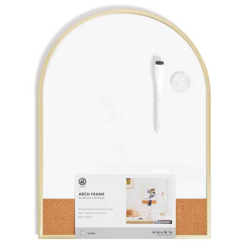 U Brands 12''x16''  Arch Gold Frame Dry Erase Board with Cork Strip | Target