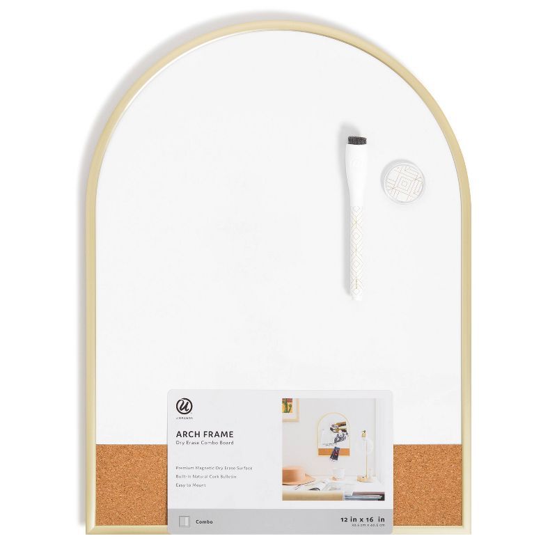 U Brands 12''x16''  Arch Gold Frame Dry Erase Board with Cork Strip | Target
