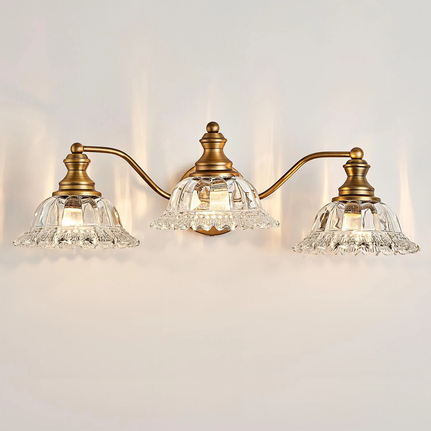 3-Light Brass-Finish Vintage Bathroom Vanity Lamp UL Listed | Wayfair North America