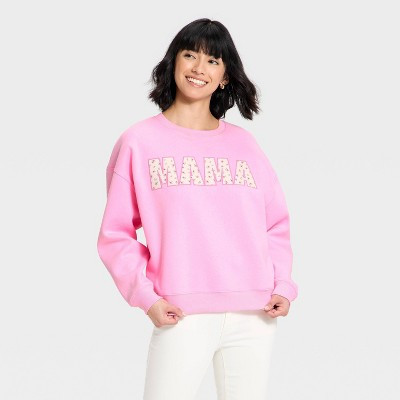 Women's Mama Graphic Pullover Sweatshirt - Light Pink XXS | Target