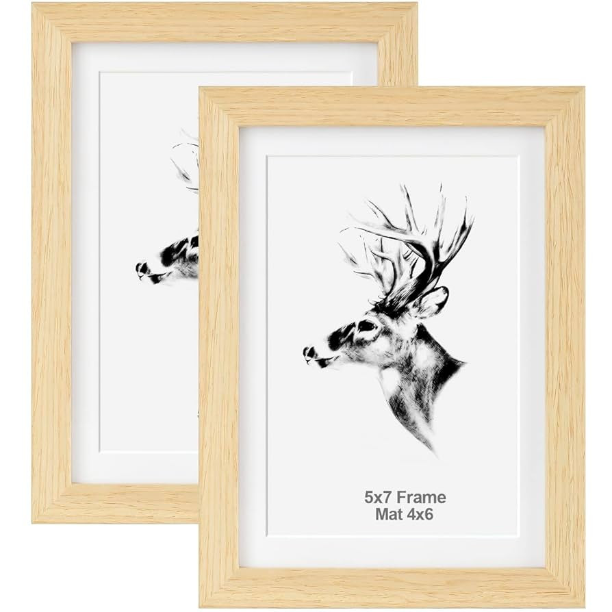 Yaetm 5x7 Oak Picture Frame with Mat for 4x6 Set of 2, Natural Solid Wood Photo Frames 5x7 with T... | Amazon (US)