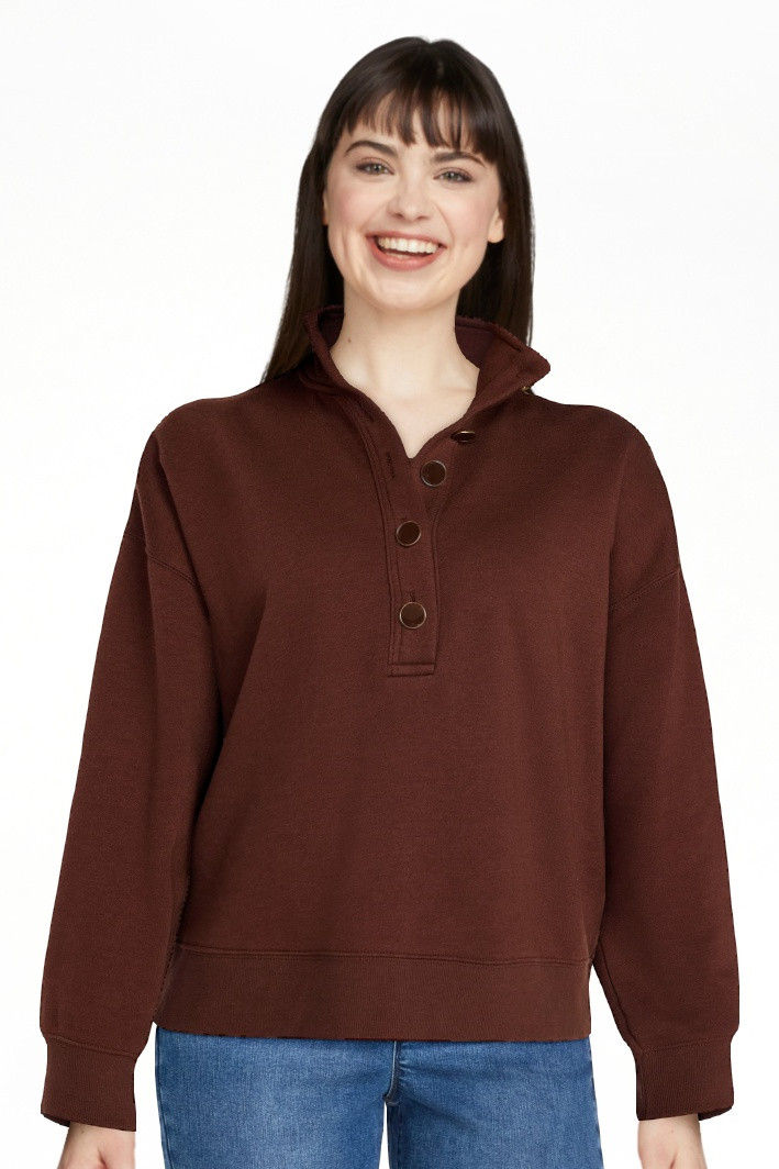 Time and Tru Women's Quarter Button Fleece Top with Long Sleeves, Size XS-XXXL | Walmart (US)