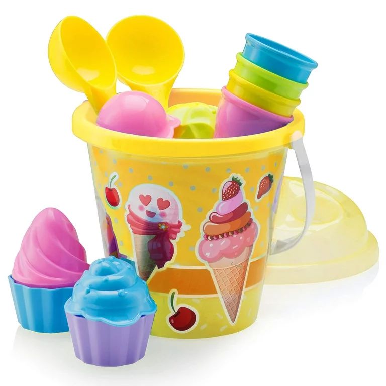 Top Race Beach Toys Set | 16pcs Yellow Ice Cream Playset | Bucket, Spade, Shovels | Ages 1.5-9 | Walmart (US)