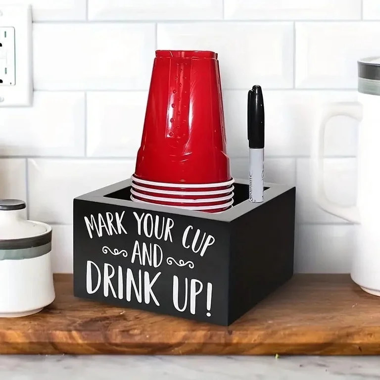 Wooden Cup Holder with Marker Slot, Mark your Cup and Drink Up Cup Holder with Interchangeable Si... | Walmart (US)