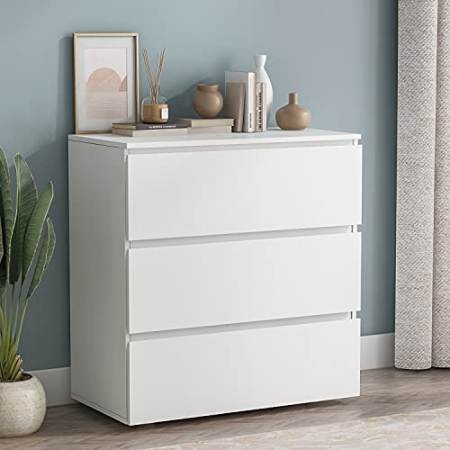 Homsee Modern 3-Drawer Dresser Chest, Wooden Dresser Tower with Wide Storage Space, Dresser Closet for Living Room Bedroom Hallway (White) | Amazon (US)